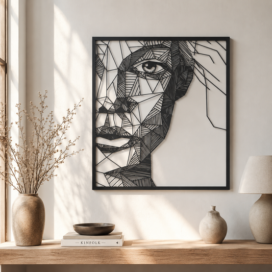 Abstract Geometric Woman Face Metal Wall Art - view 2