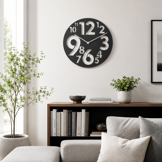 Bold Scattered Numerals Round Metal Wall Clock - view 2
