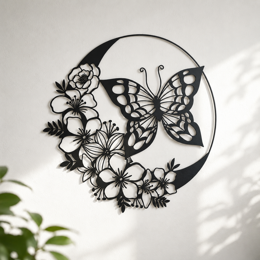 Butterfly Floral Moon Metal Wall Art - view 2