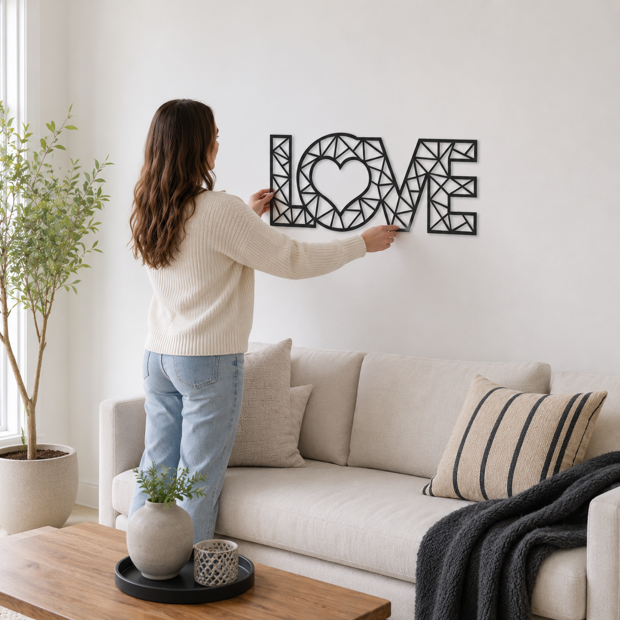 Geometric LOVE Heart Word Metal Wall Art - view 3