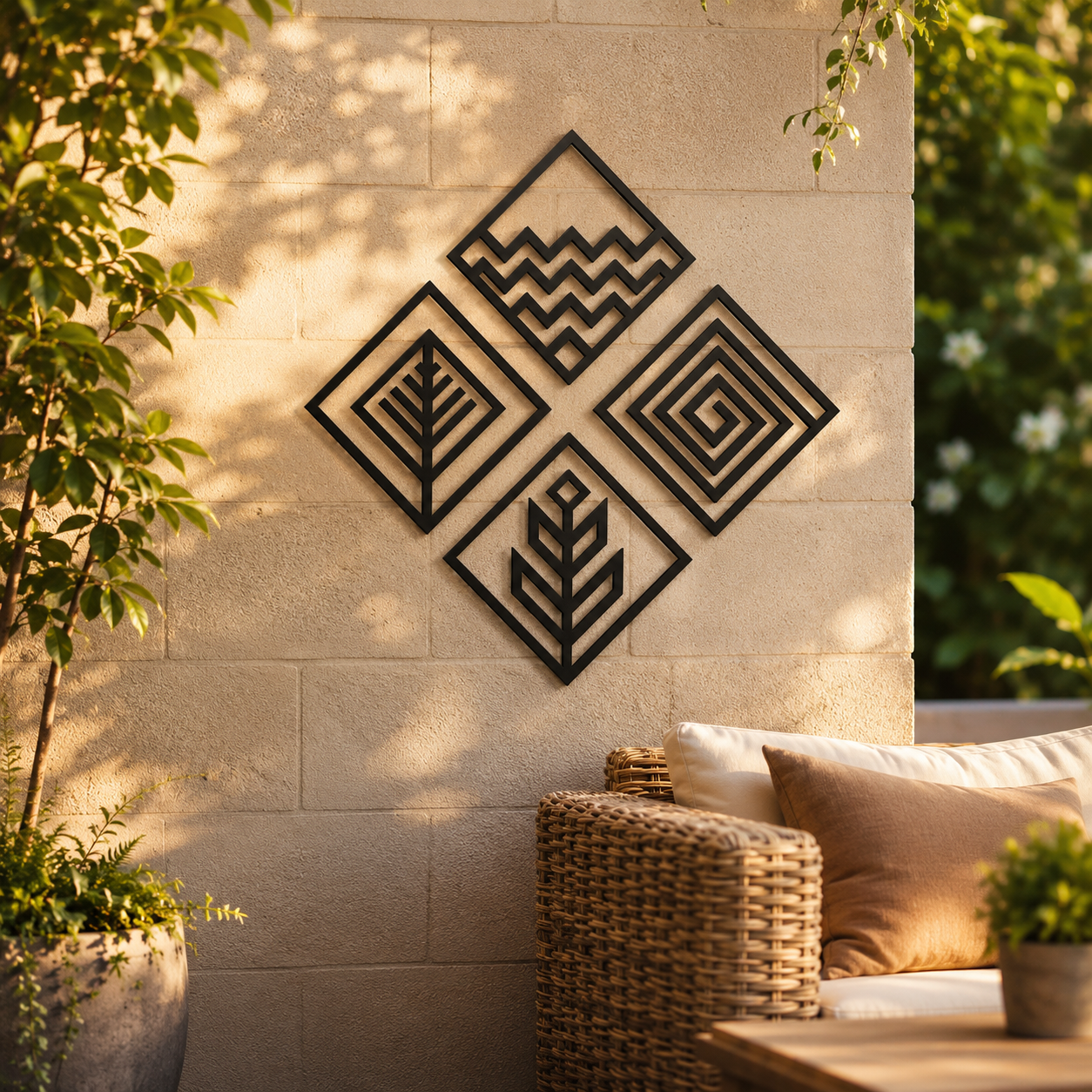 Geometric Tribal Diamonds Metal Wall Art Set - view 5