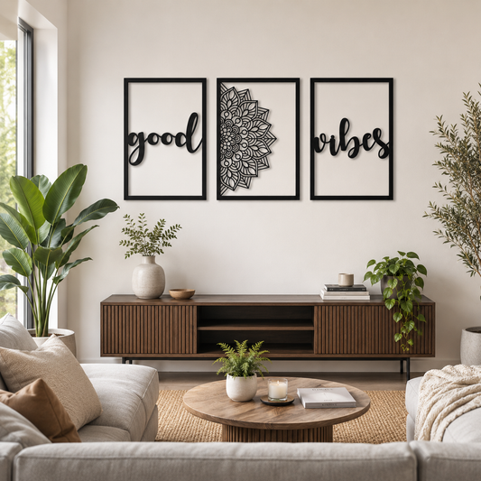 Good Vibes Mandala Three Panel Metal Wall Art - view 2