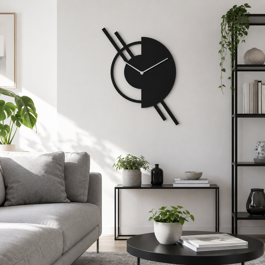 Laser Cut Stylish Half Moon Metal Wall Clock - view 2
