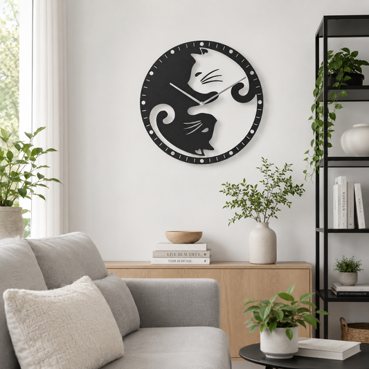 Laser Cut Yin Yang Cats Metal Wall Clock - view 2