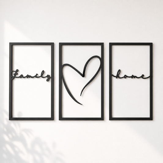 Family Home Heart Script Triptych Metal Wall Art - view 2