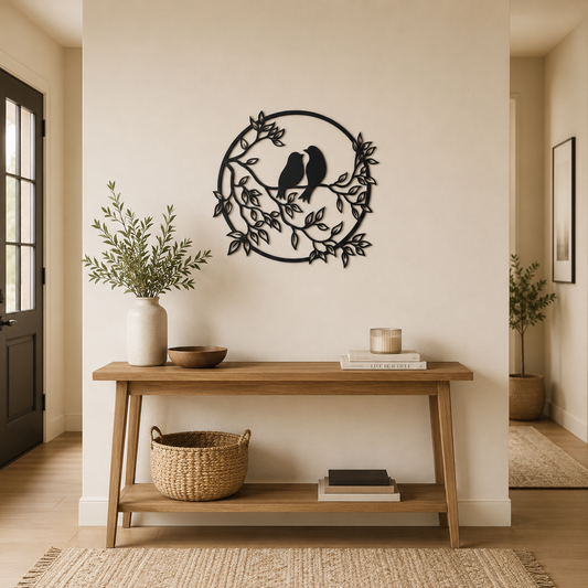 Love Birds On Branch Round Metal Wall Art - view 2