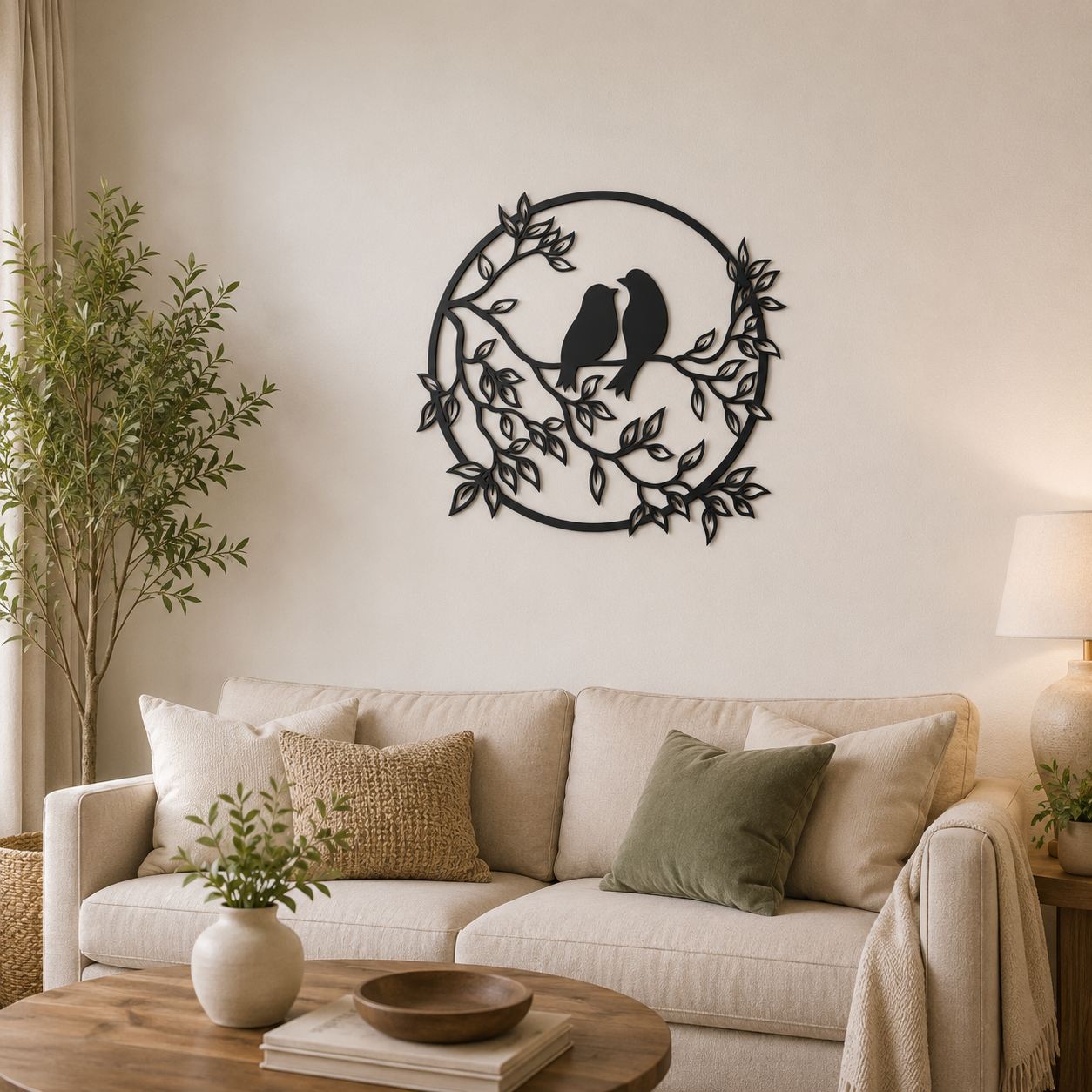 Love Birds On Branch Round Metal Wall Art - view 3