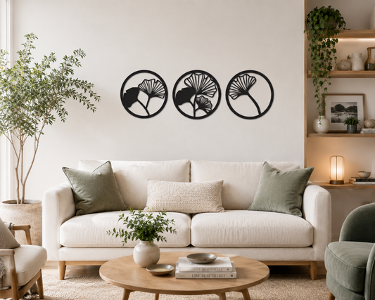 Ginkgo Leaf Round Trio Metal Wall Art - view 2