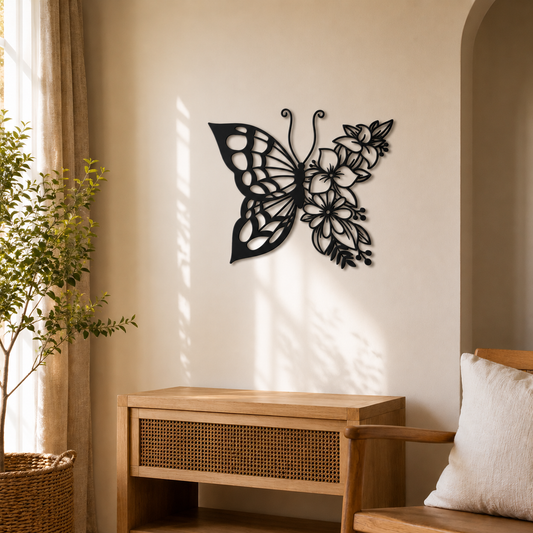 Butterfly And Blossoms Metal Wall Art - view 2