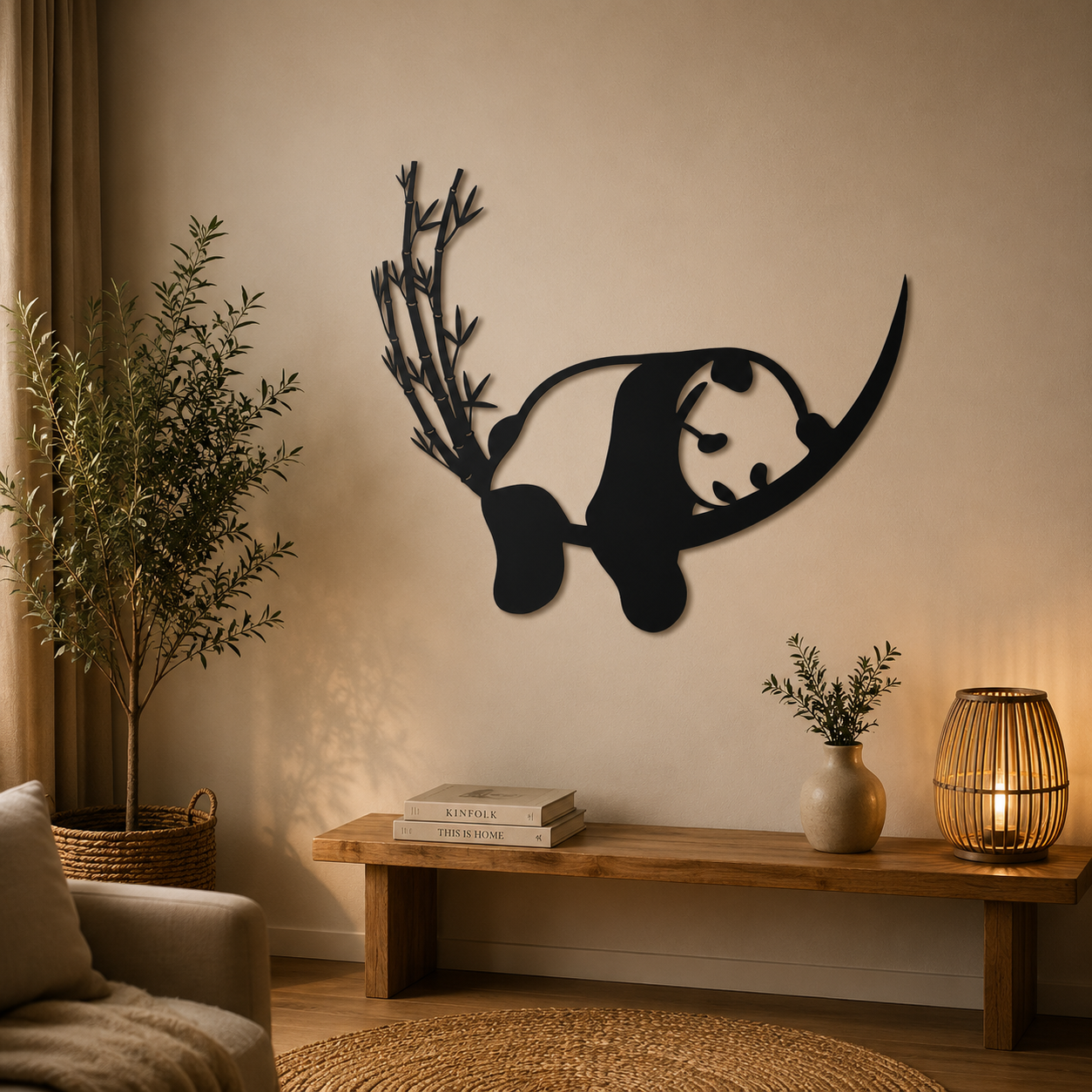 Sleepy Panda On Bamboo Metal Wall Art - view 3
