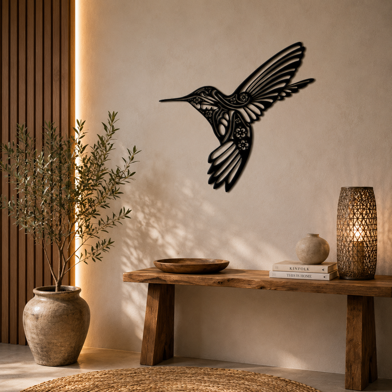 Ornate Floral Hummingbird Framed Metal Wall Art - view 3