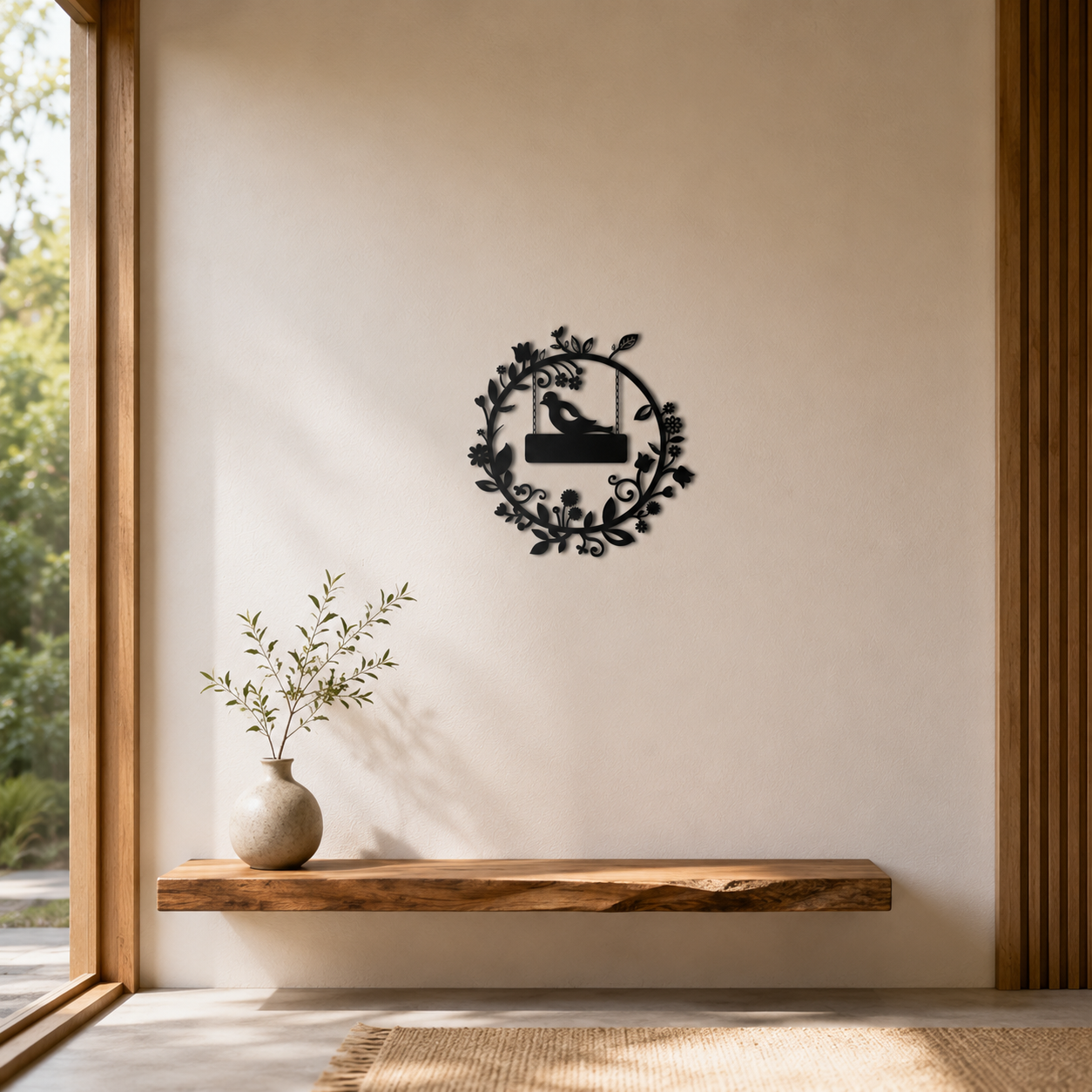 Bird On Floral Swing Wreath Metal Wall Art - view 3