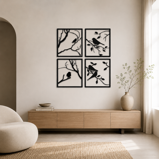 Birds On Branches Four Panel Metal Wall Art - view 2