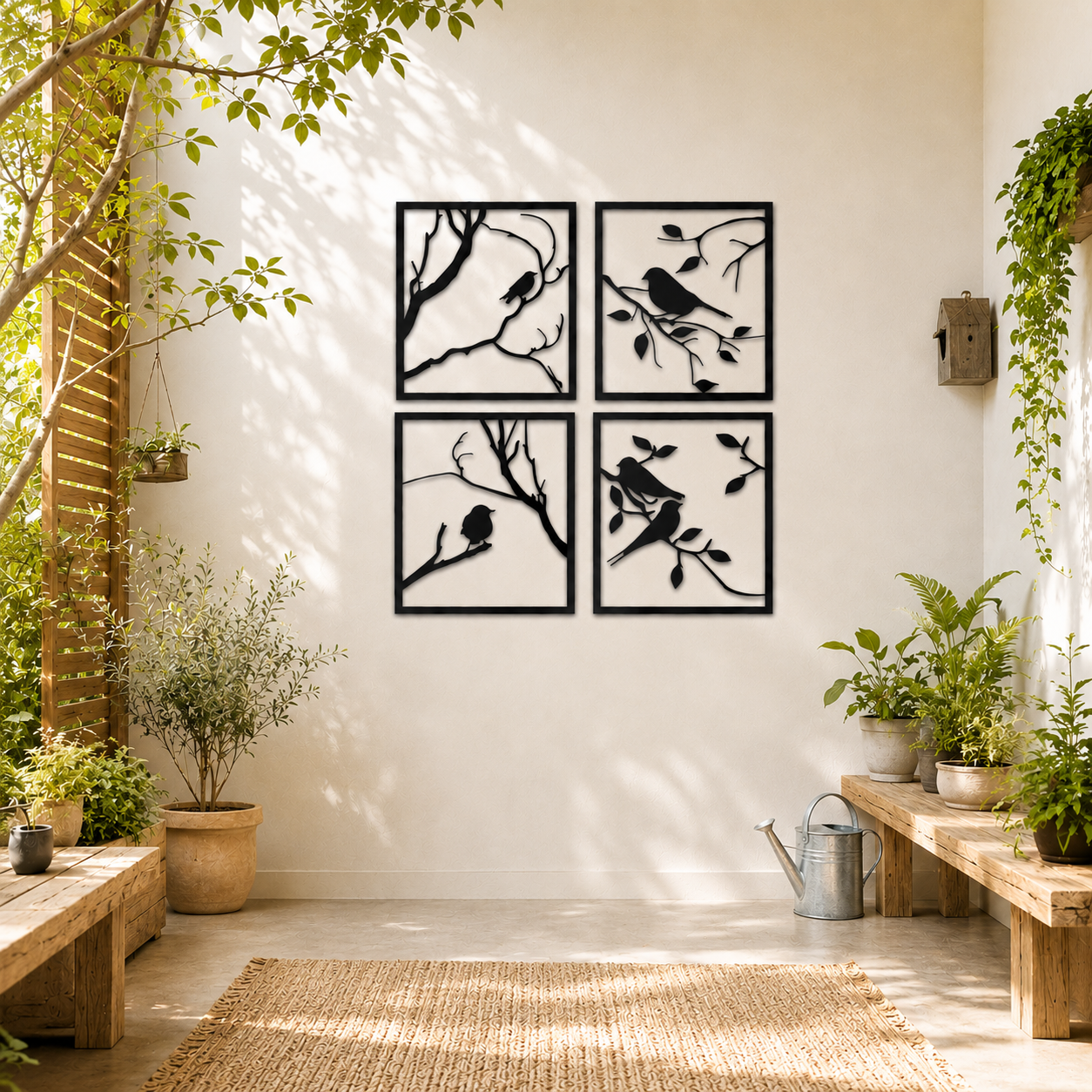 Birds On Branches Four Panel Metal Wall Art - view 3