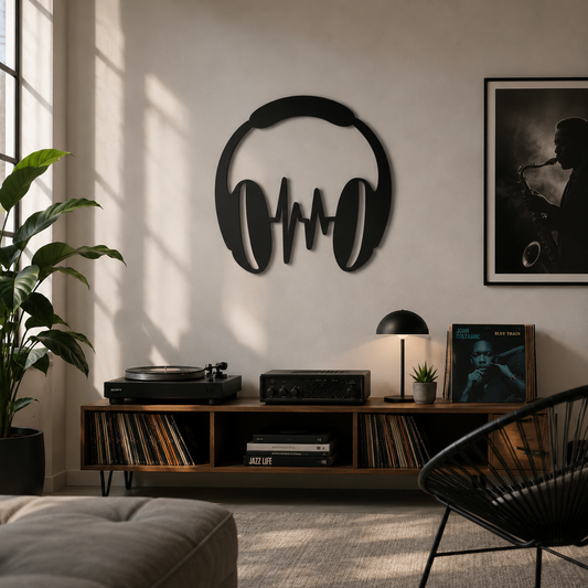 Headphones And Sound Wave Metal Wall Art - view 2