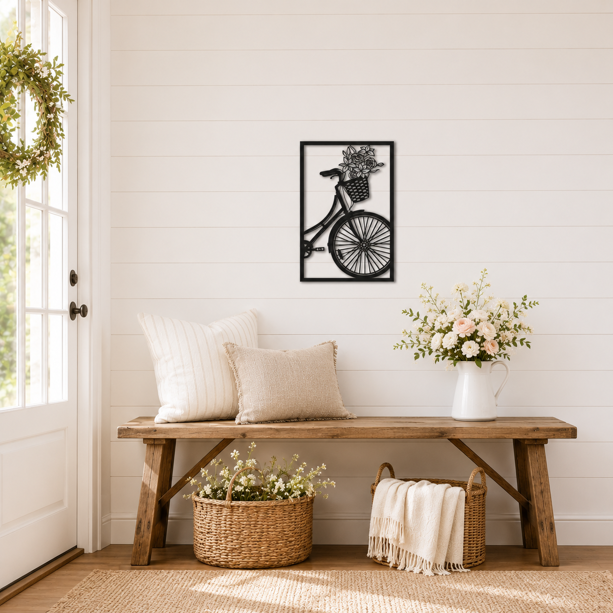Vintage Bicycle With Flower Basket Metal Wall Art - view 3
