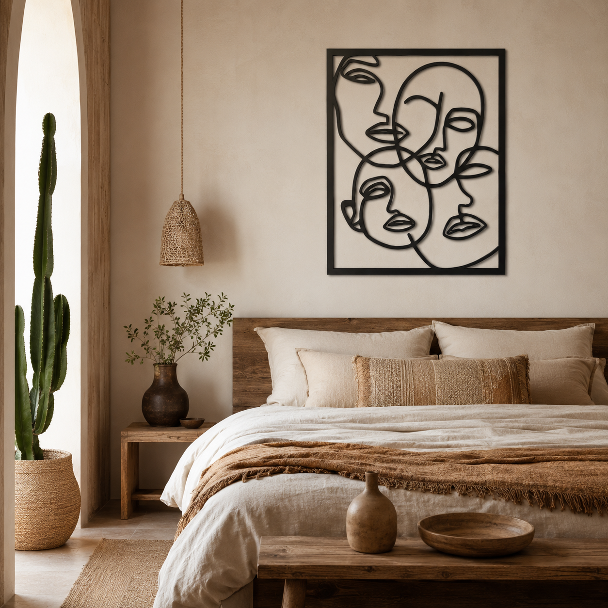 Abstract Line Art Faces Framed Metal Wall Art - view 2