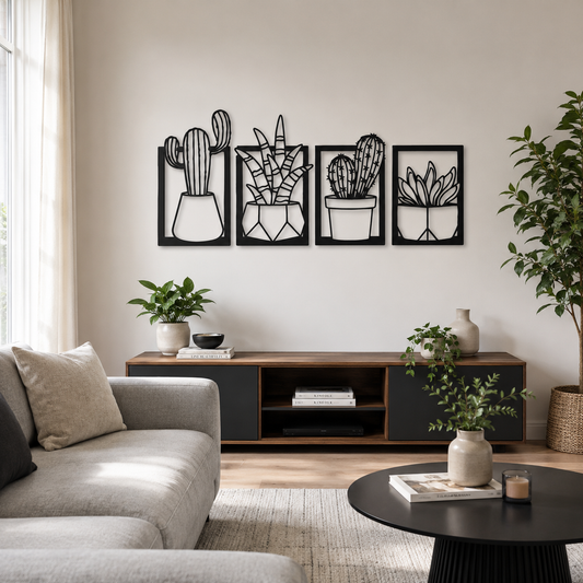 Potted Cactus Quartet Metal Wall Art - view 2