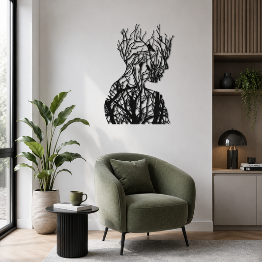 Woman And Tree Branch Silhouette Metal Wall Art - view 2
