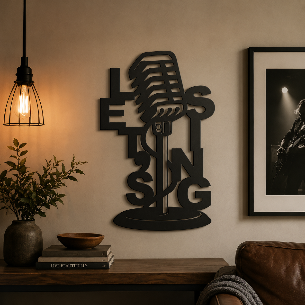 Let's Listen And Sing Microphone Metal Wall Art - view 3