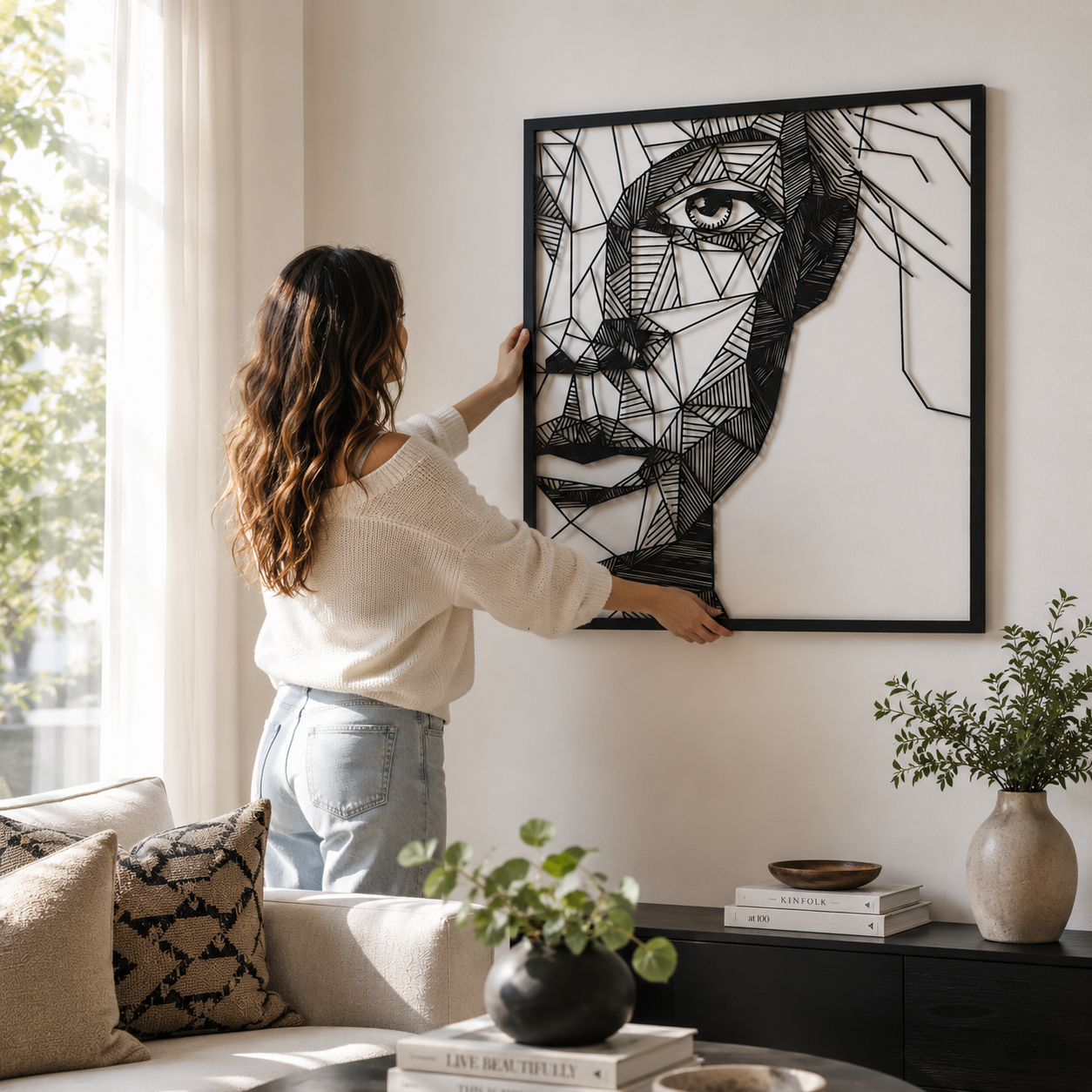Abstract Geometric Woman Face Metal Wall Art