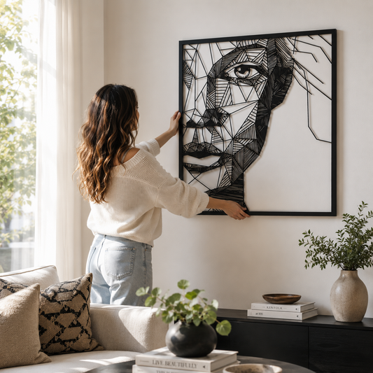 Abstract Geometric Woman Face Metal Wall Art