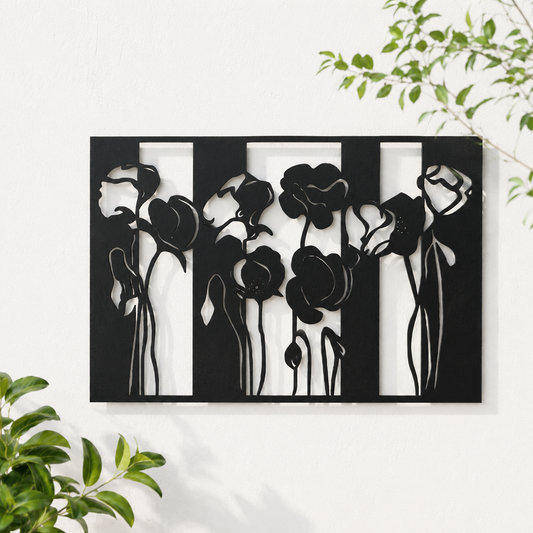 Blooming Poppy Flowers Field Metal Wall Art - view 2