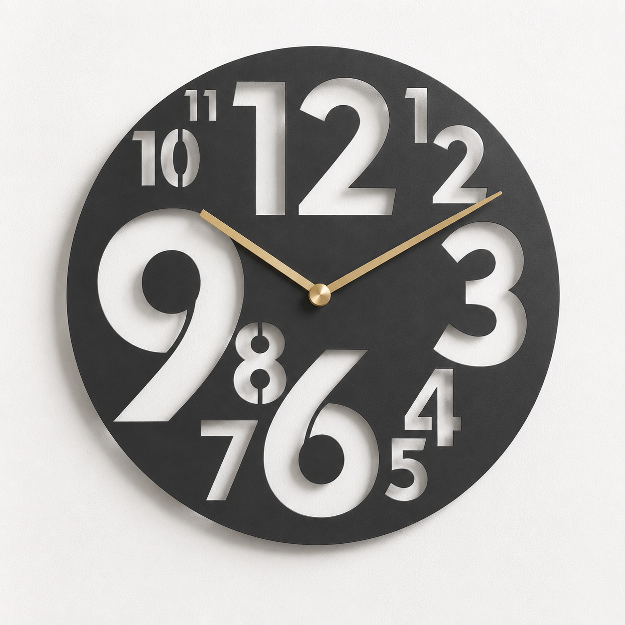 Bold Scattered Numerals Round Metal Wall Clock