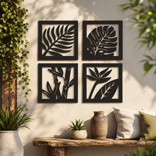 Botanical Leaf Grid Metal Wall Art