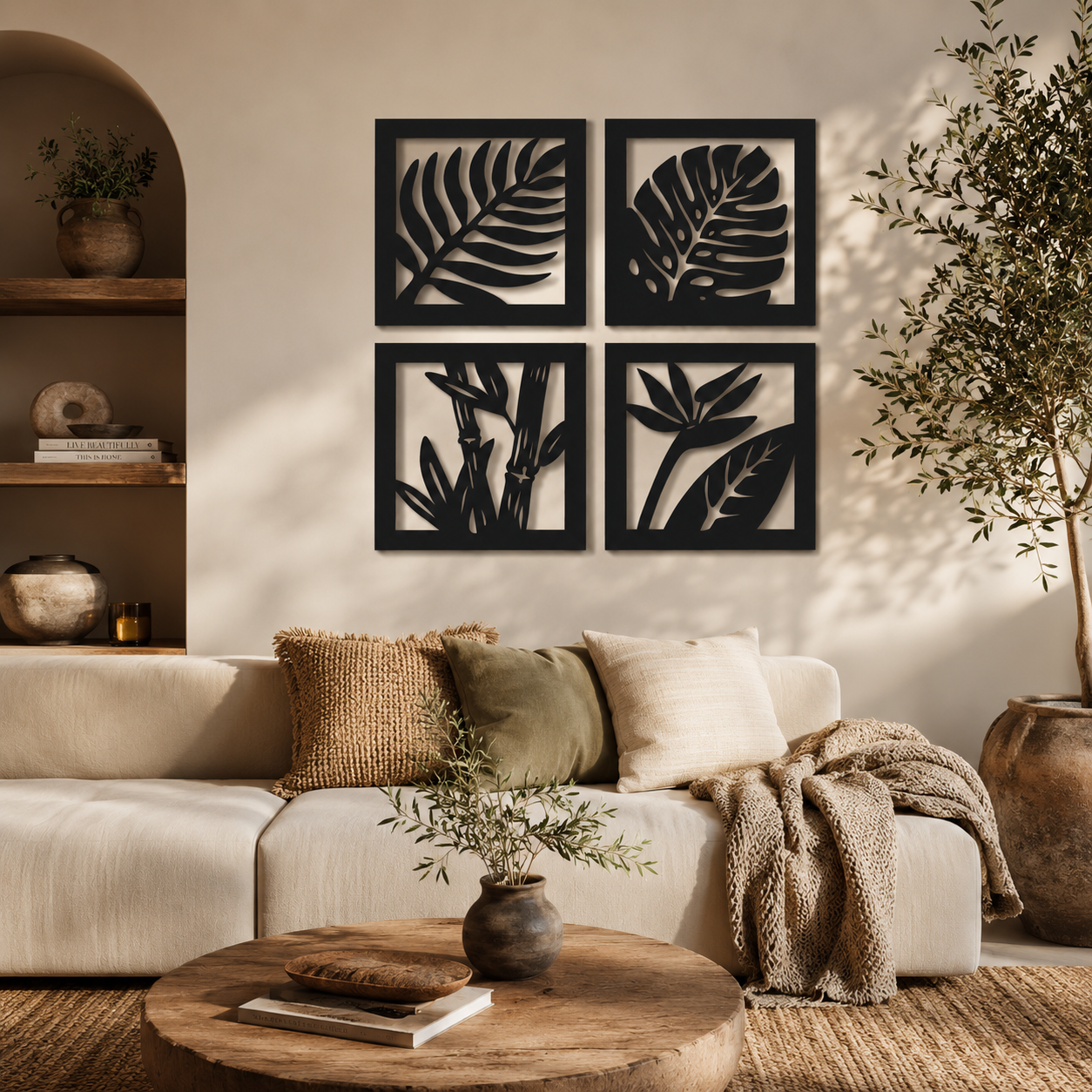 Botanical Leaf Grid Metal Wall Art - view 3