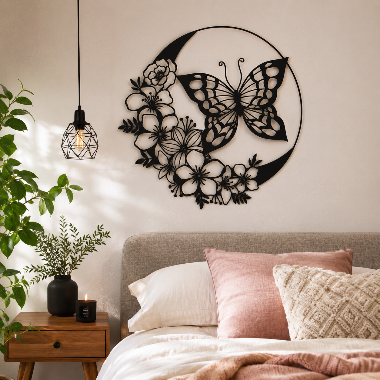 Butterfly Floral Moon Metal Wall Art