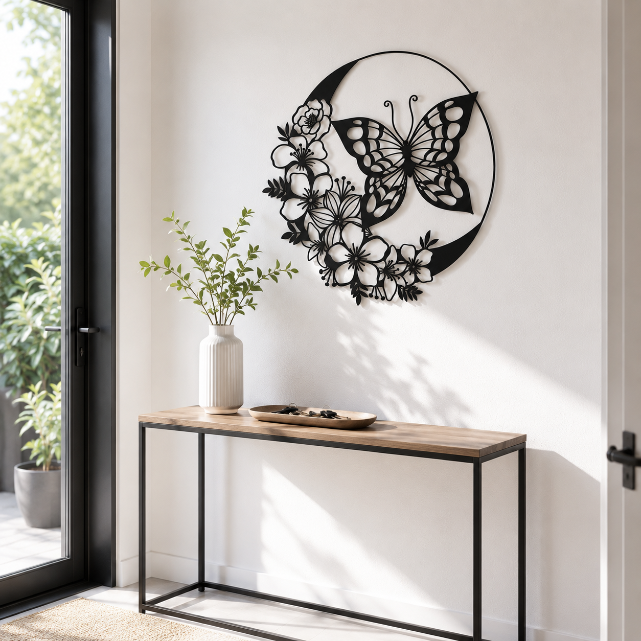 Butterfly Floral Moon Metal Wall Art - view 3