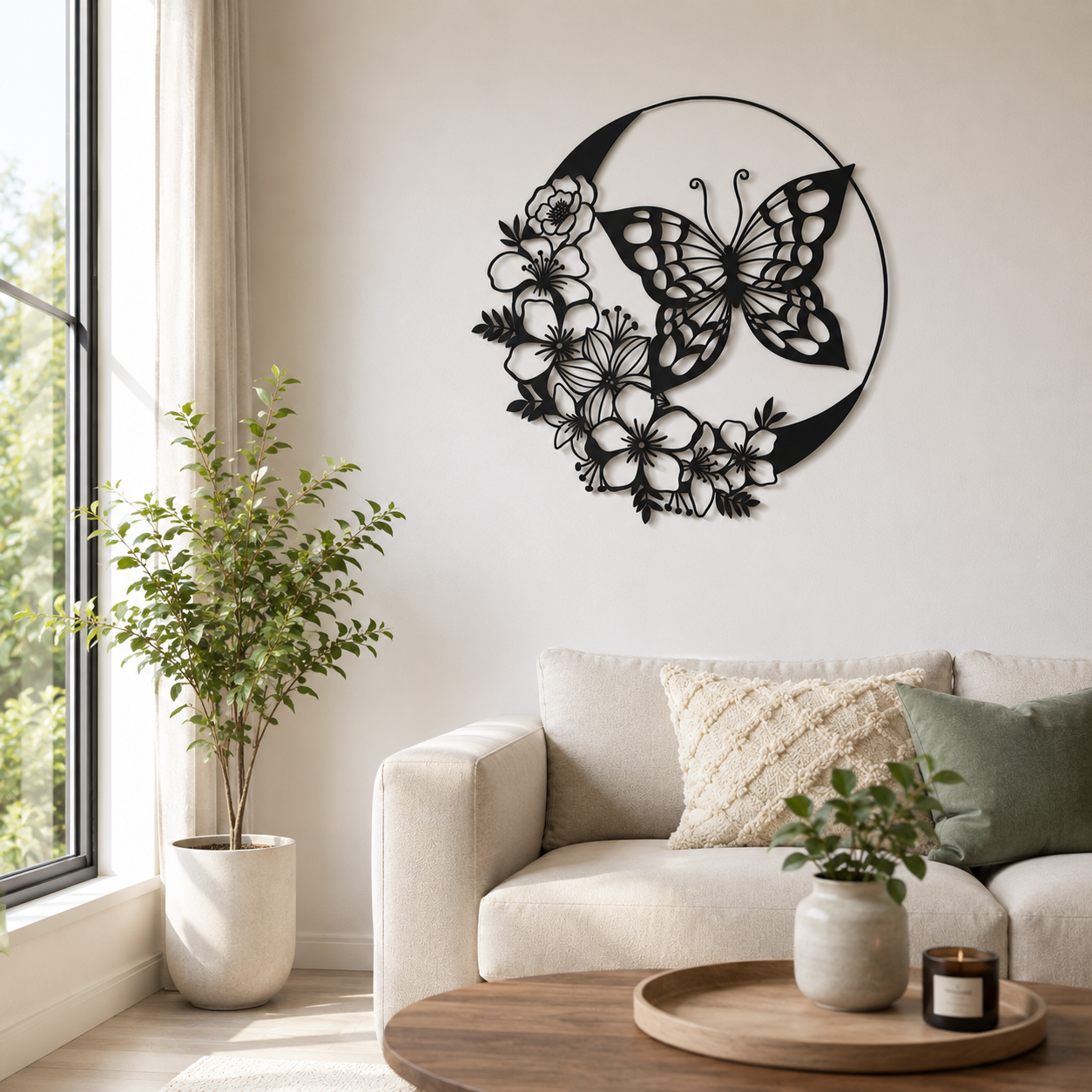 Butterfly Floral Moon Metal Wall Art - view 4