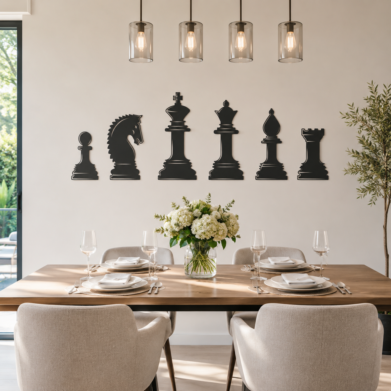 Chess Pieces Six-Piece Metal Wall Art Set