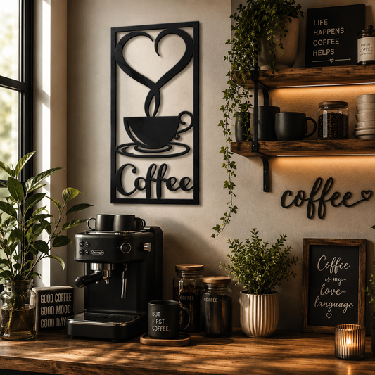 Coffee Cup Heart Metal Wall Art Sign