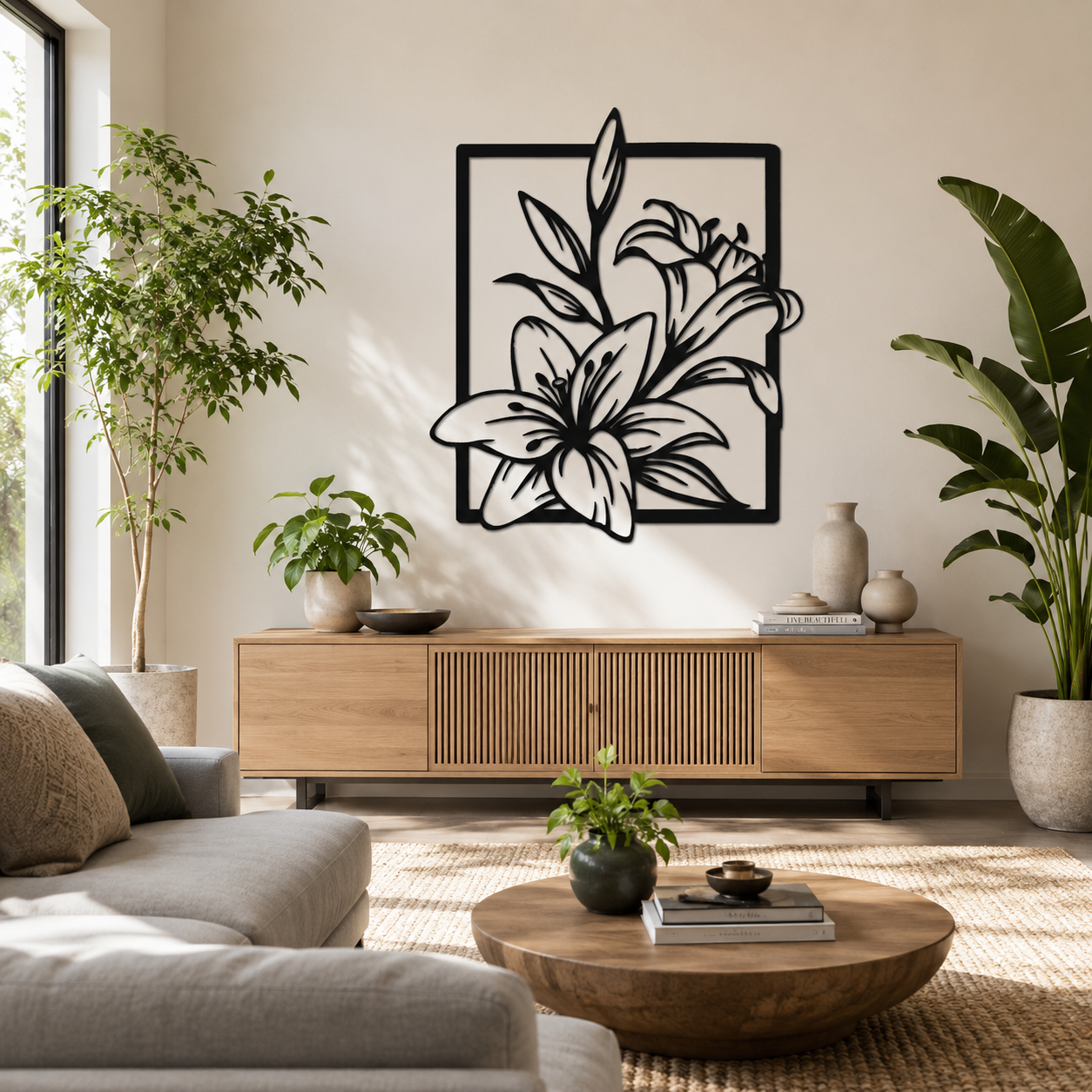 Elegant Lily Bouquet Framed Metal Wall Art