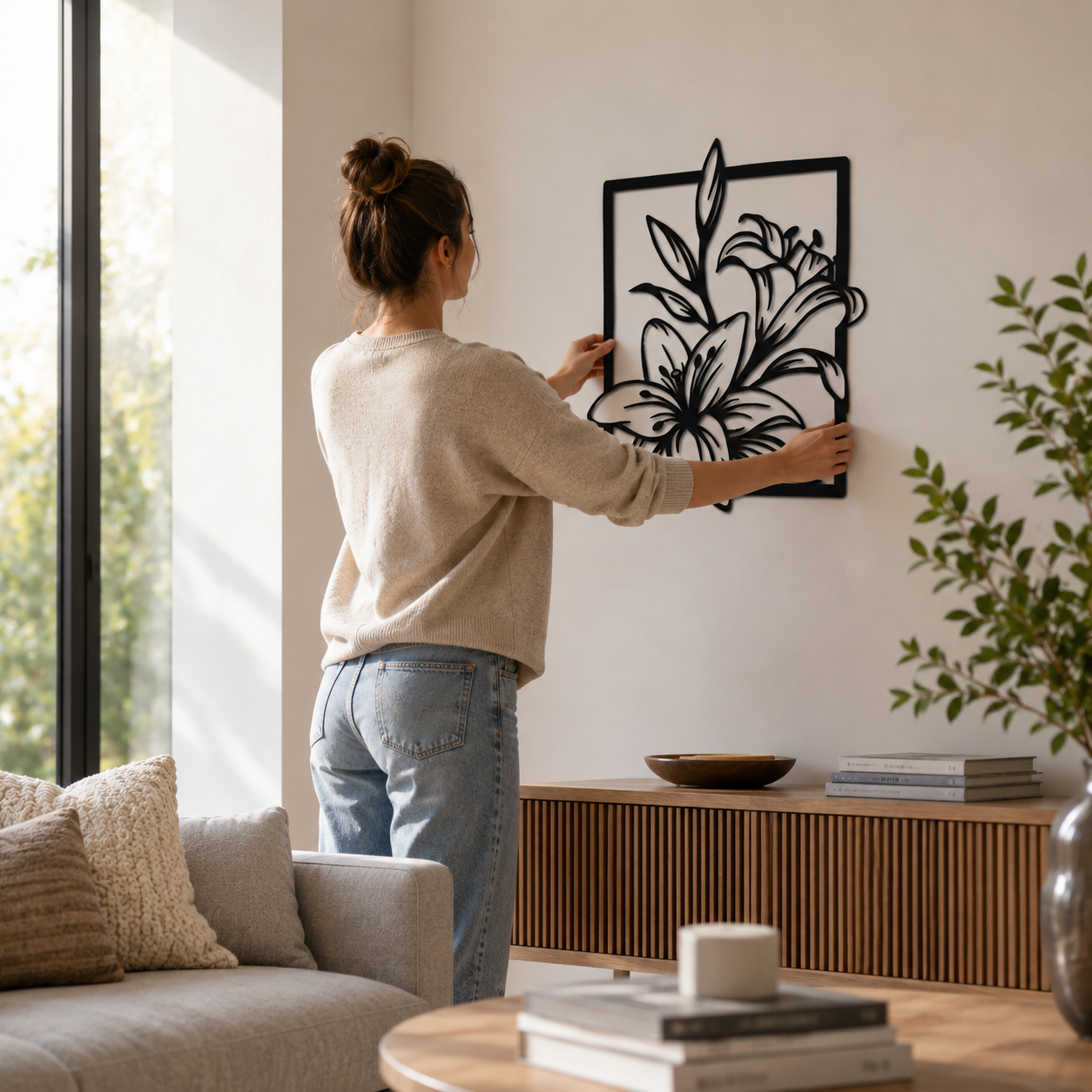 Elegant Lily Bouquet Framed Metal Wall Art - view 3