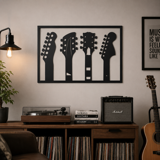 Four Guitar Headstocks Music Metal Wall Art