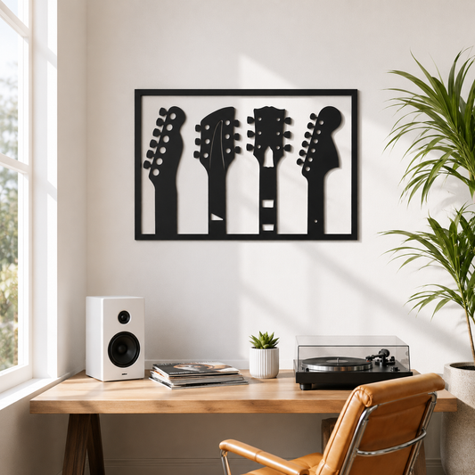 Four Guitar Headstocks Music Metal Wall Art - view 2