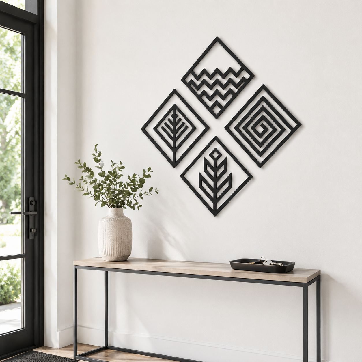 Geometric Tribal Diamonds Metal Wall Art Set