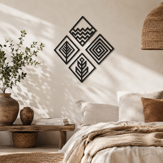 Geometric Tribal Diamonds Metal Wall Art Set - view 2