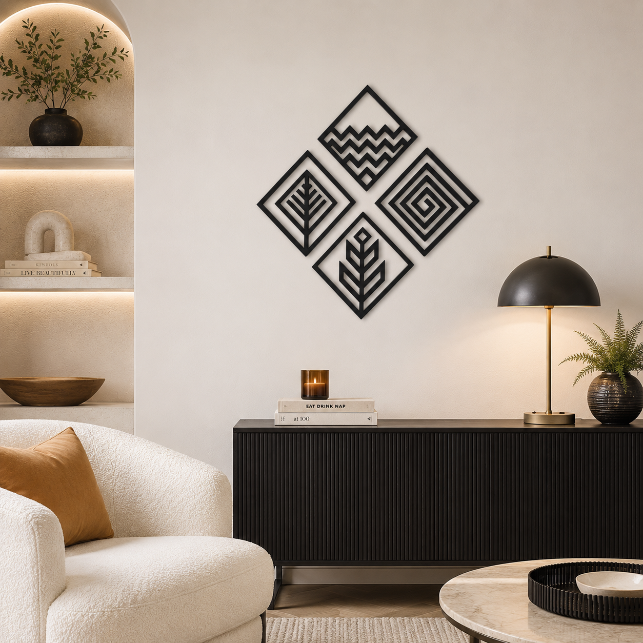 Geometric Tribal Diamonds Metal Wall Art Set - view 3