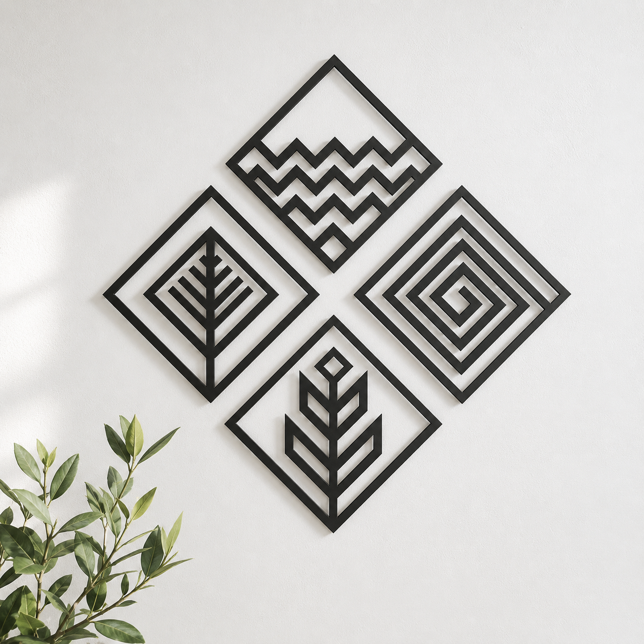 Geometric Tribal Diamonds Metal Wall Art Set - view 4