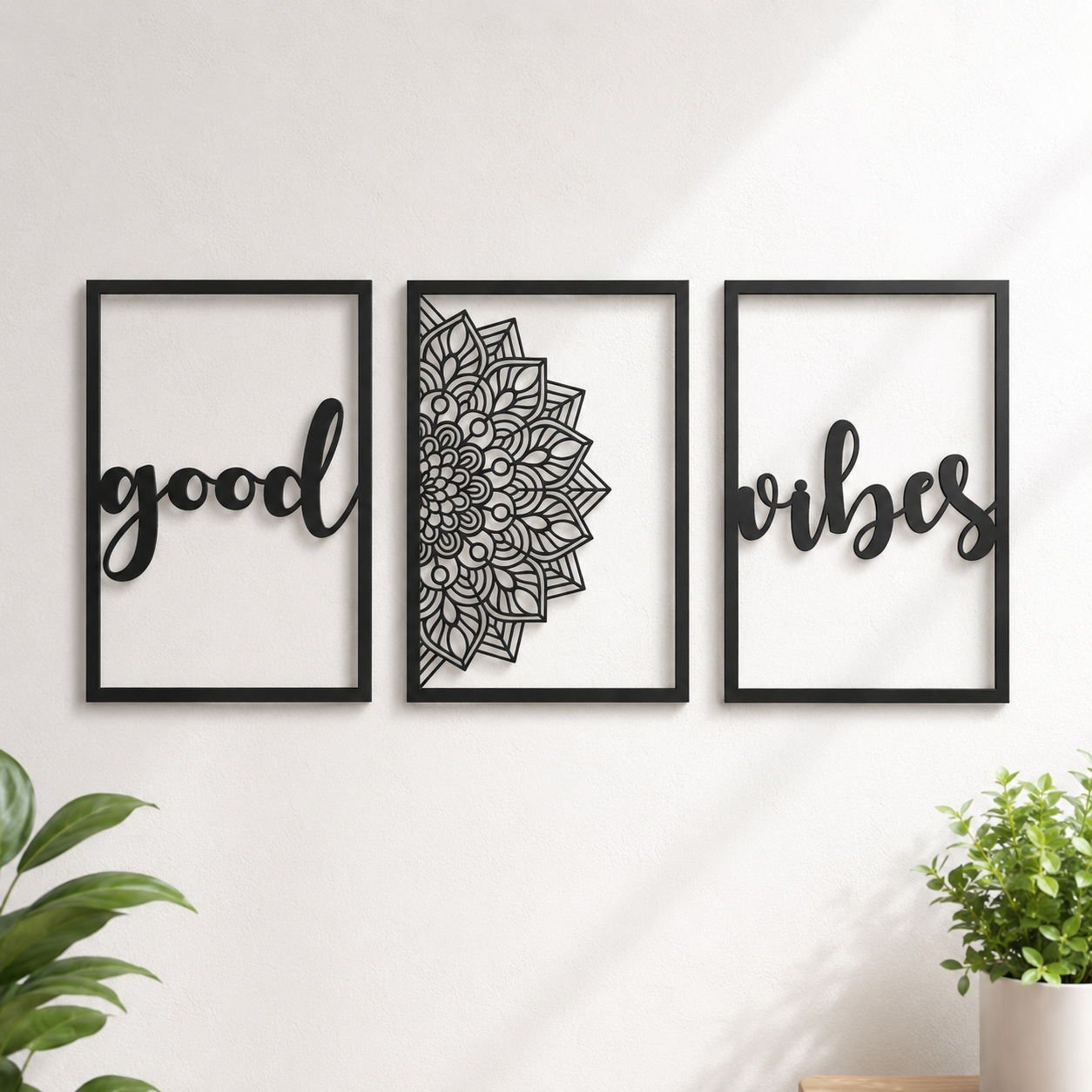 Good Vibes Mandala Three Panel Metal Wall Art