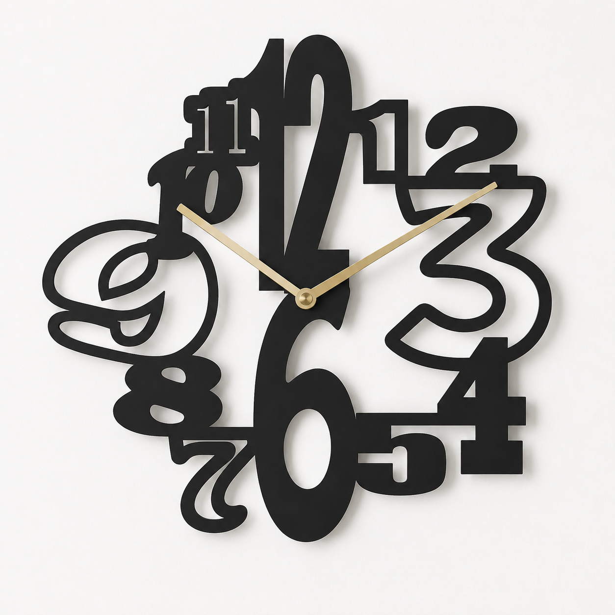 Jumbled Typographic Numbers Metal Wall Clock