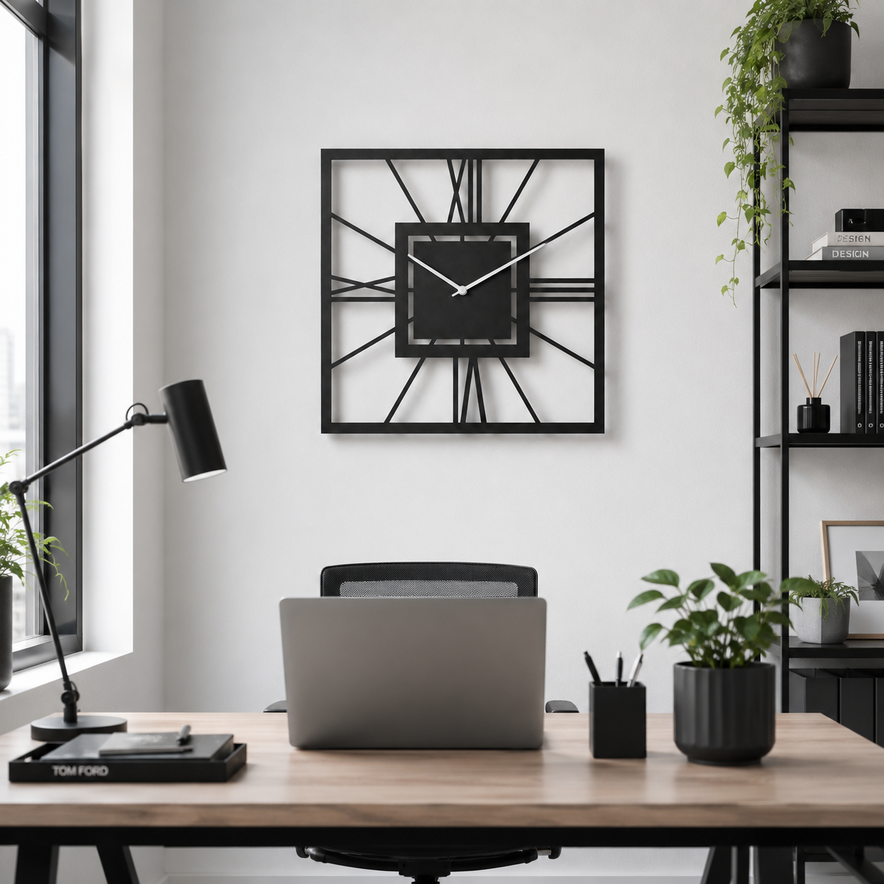 Laser Cut Modern Geometric Square Metal Wall Clock - view 3