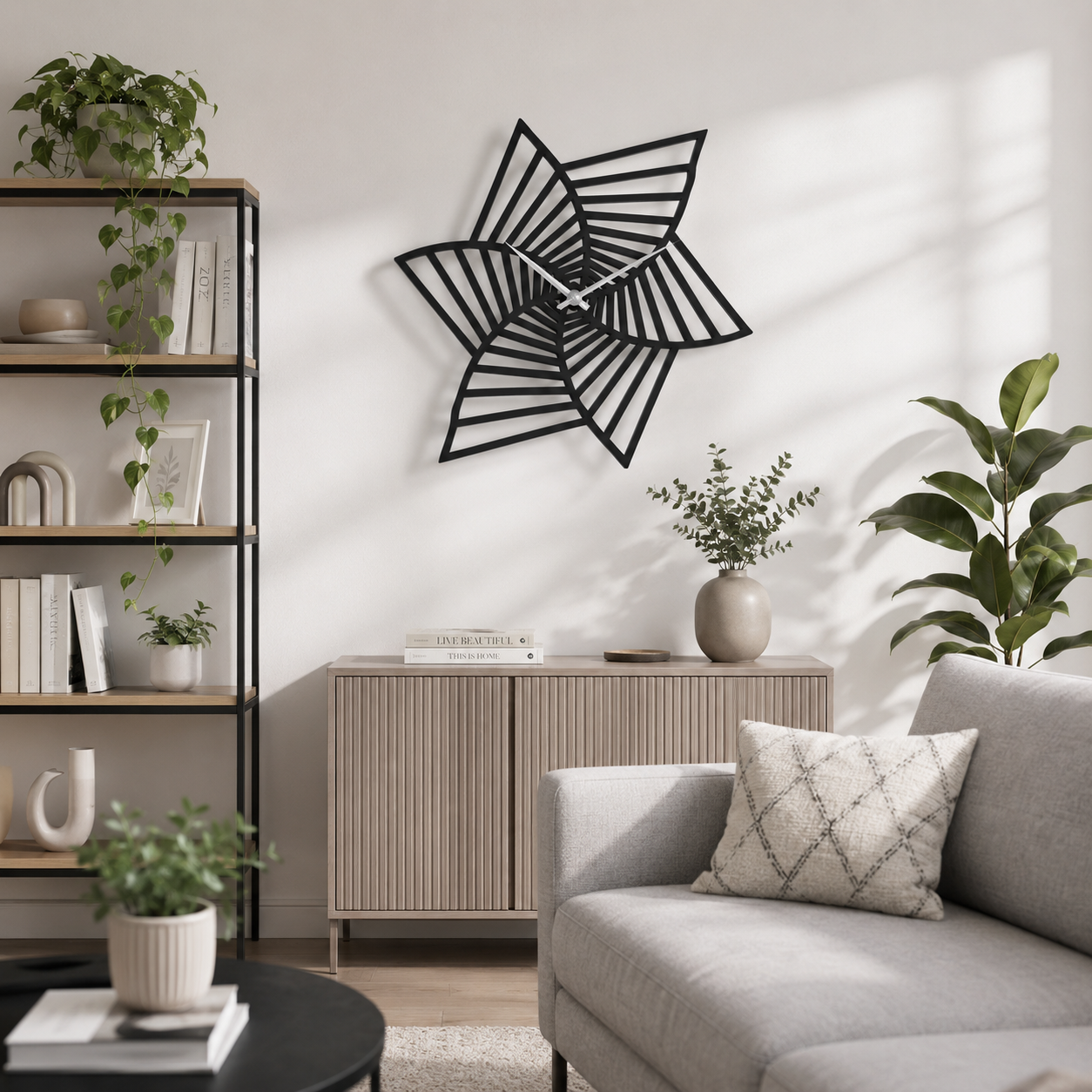 Laser Cut Spiral Pinwheel Star Metal Wall Clock - view 2