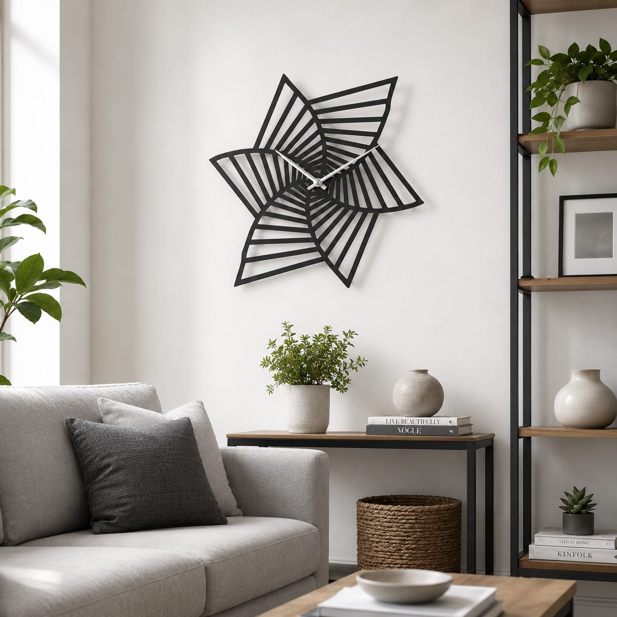 Laser Cut Spiral Pinwheel Star Metal Wall Clock - view 3