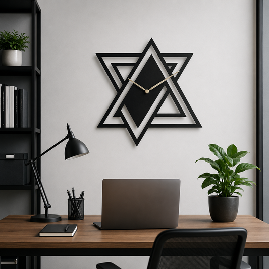 Laser Cut Star Triangle Geometric Metal Wall Clock - view 2