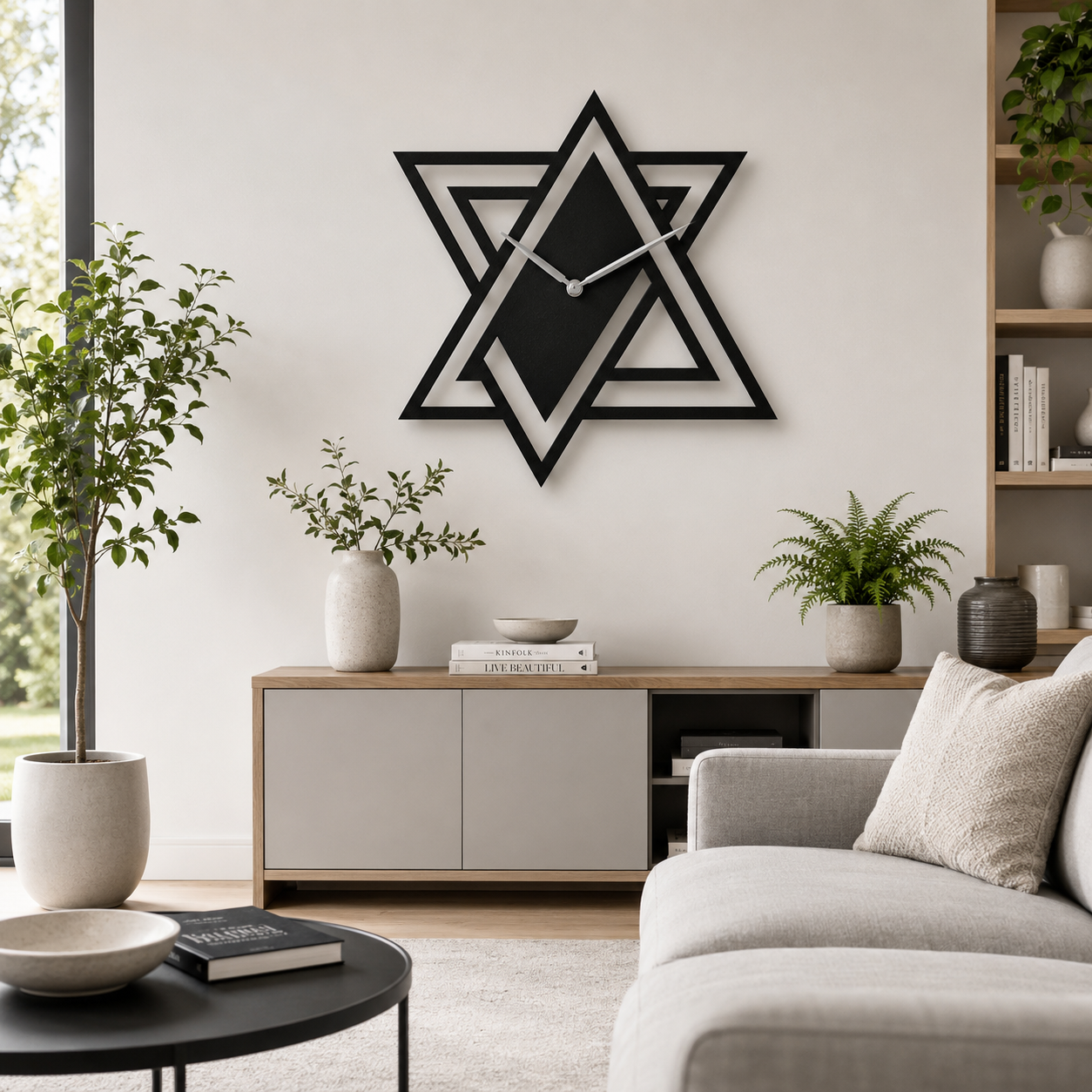 Laser Cut Star Triangle Geometric Metal Wall Clock - view 3
